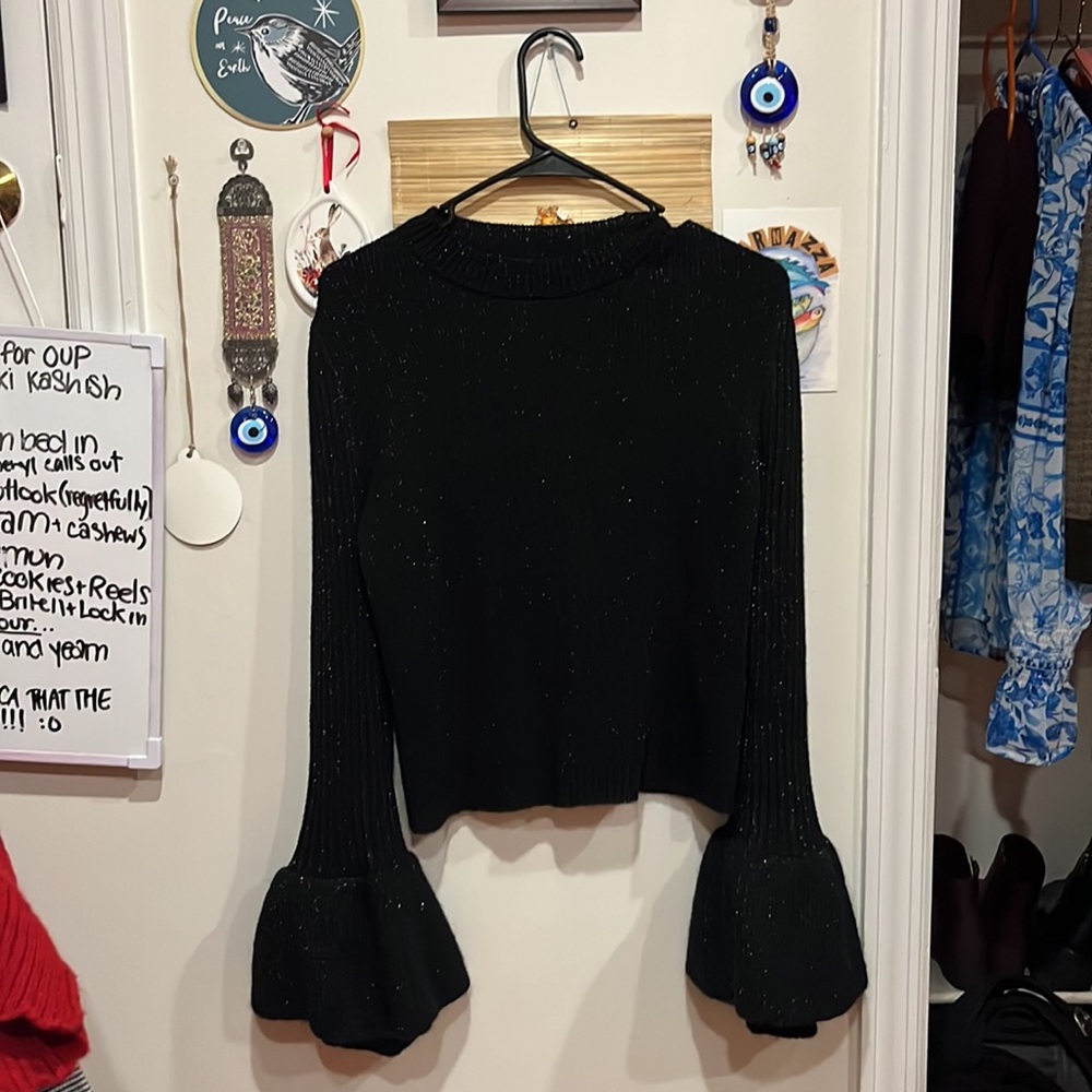 Black Glittery Bell Sleeve Sweater